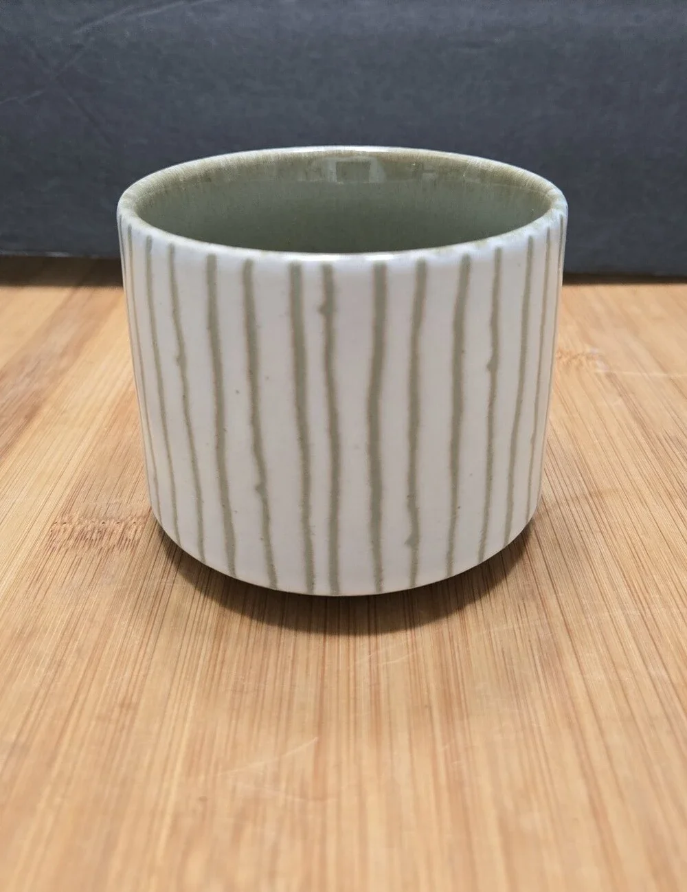 Hearth and Hand Magnolia Coffee Mug Textured Cream Green Stripe Stoneware Cup
